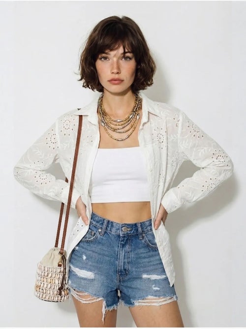 Camicia ricamata dalla vestibilità rilassata lucci - Kiabi Camicia ricamata dalla vestibilità rilassata lucci - Kiabi