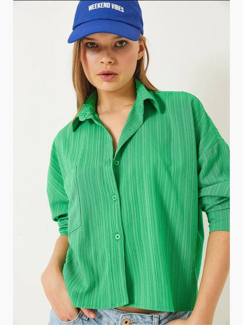 Camicia rilassata a maniche lunghe con tasca singola lucci Verde tiglio - Kiabi