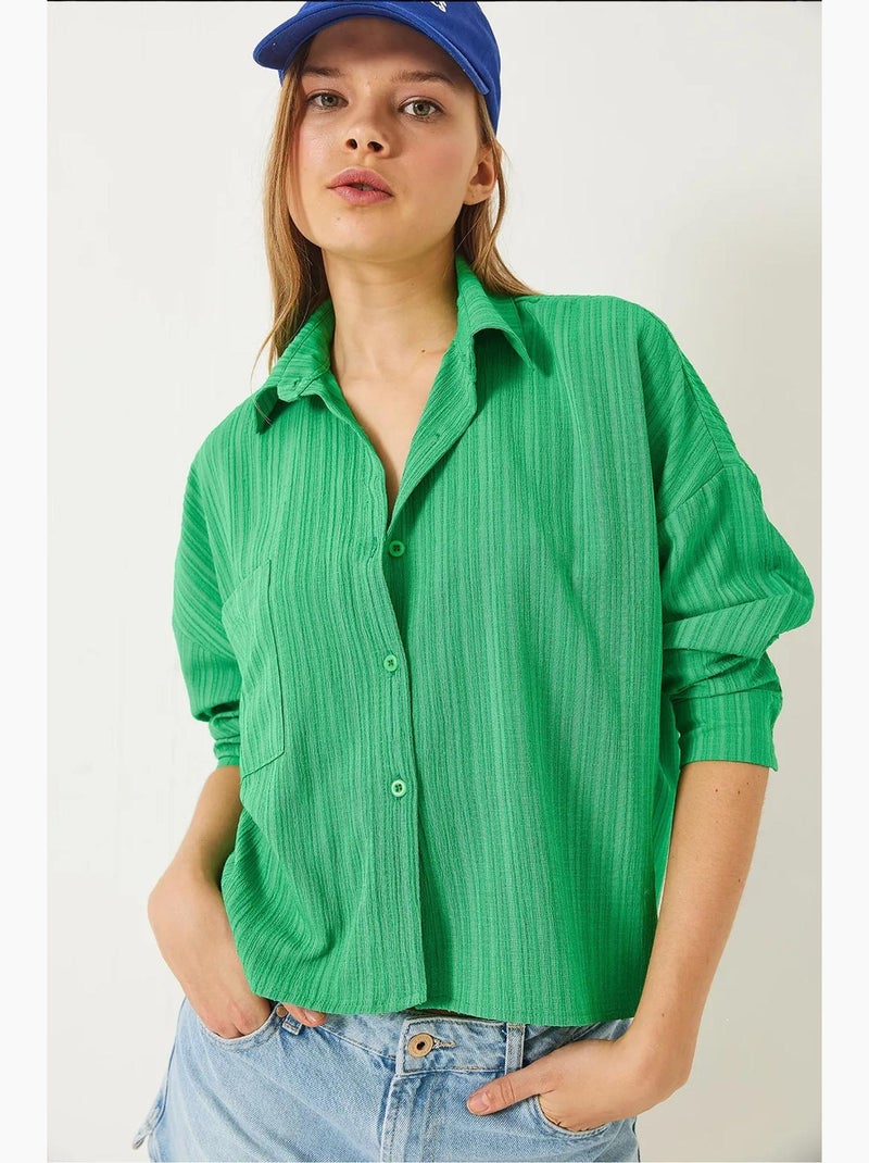 Camicia rilassata a maniche lunghe con tasca singola lucci Verde tiglio - Kiabi
