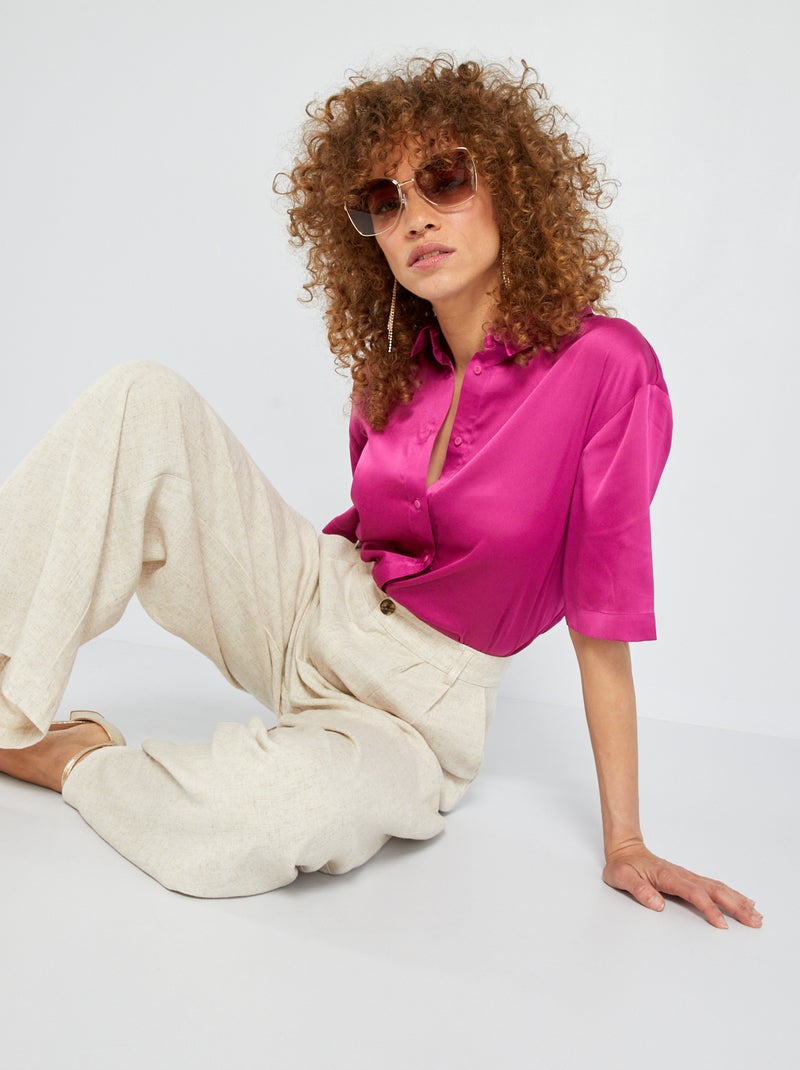 Camicia satinata a maniche corte Rosa - Kiabi