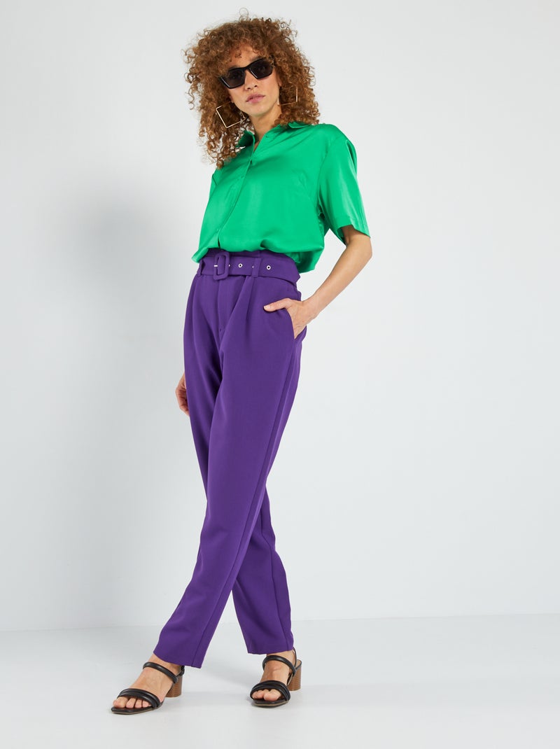 Camicia satinata a maniche corte Verde - Kiabi