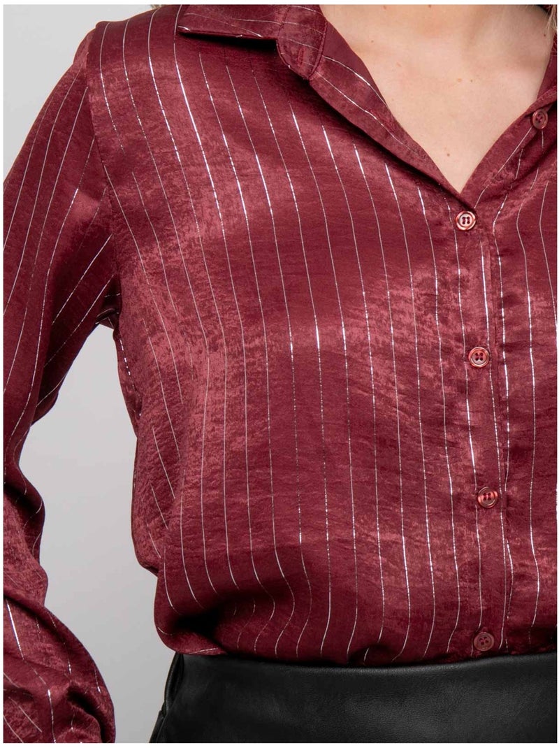 Camicia satinata a righe metallizzate orona Bordeaux - Kiabi