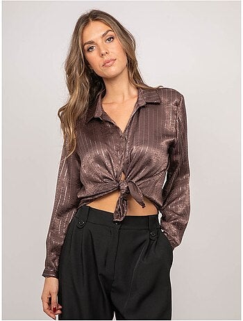 Camicia satinata a righe metallizzate orona