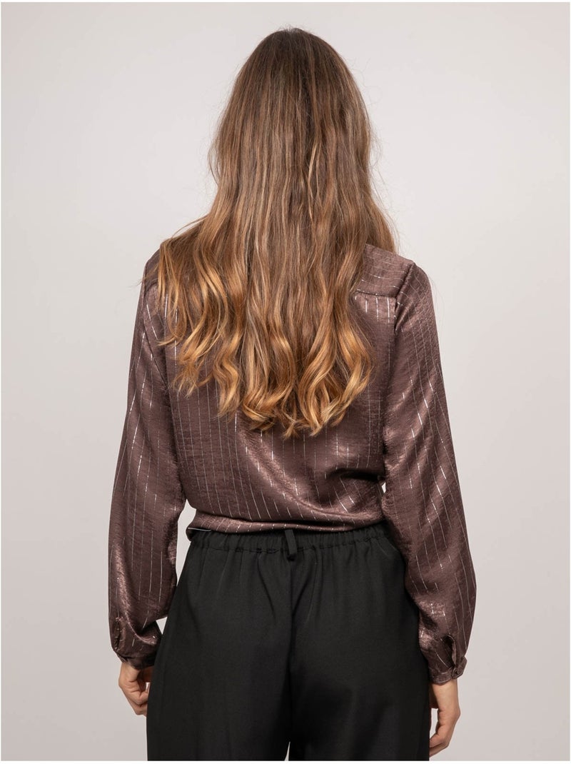 Camicia satinata a righe metallizzate orona Marrone - Kiabi
