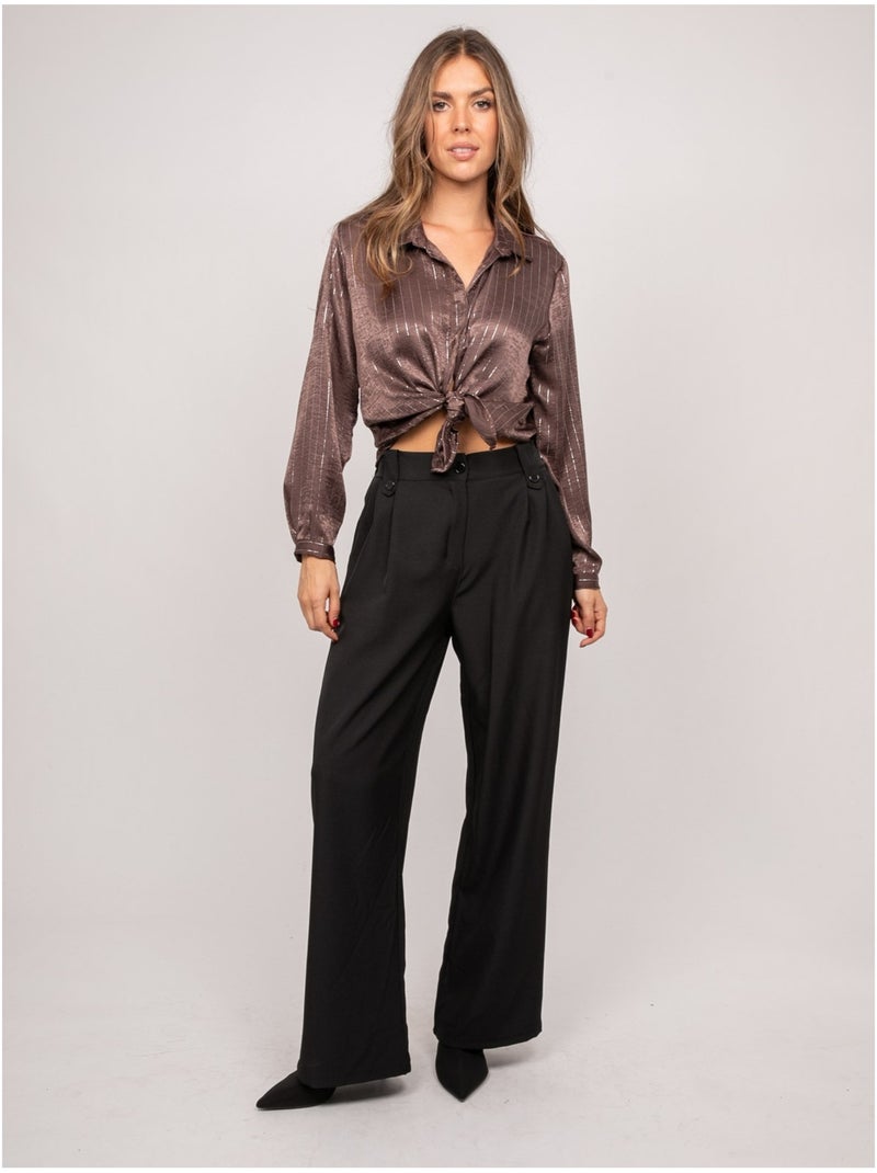 Camicia satinata a righe metallizzate orona Marrone - Kiabi