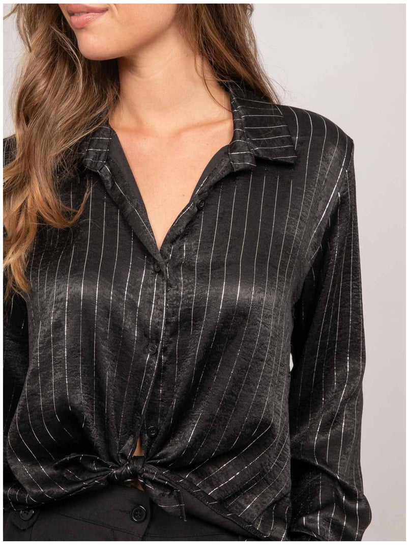 Camicia satinata a righe metallizzate orona Nero - Kiabi