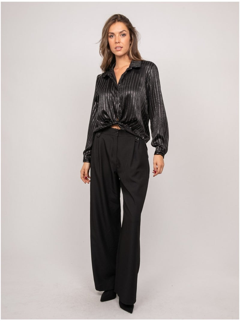 Camicia satinata a righe metallizzate orona Nero - Kiabi