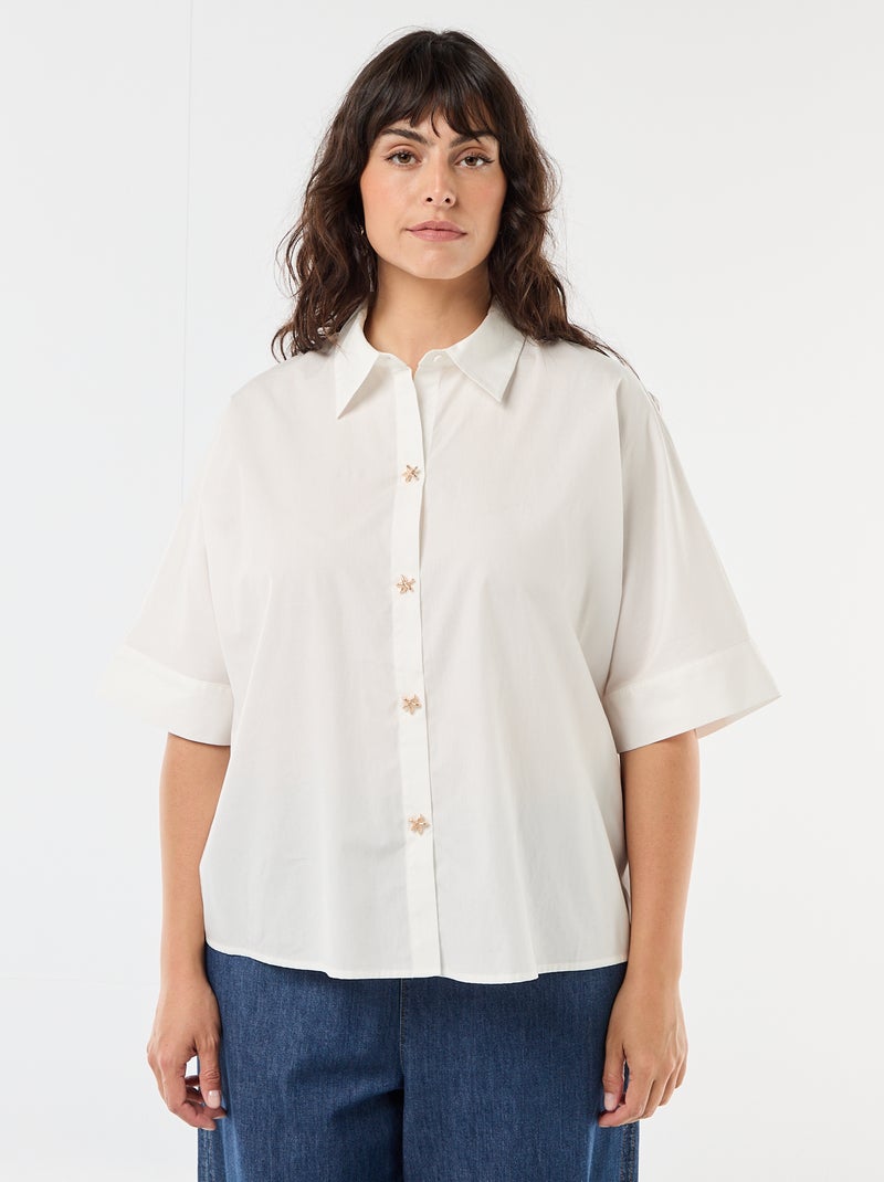 Camicia satinata con bottoni a stella marina Bianco - Kiabi
