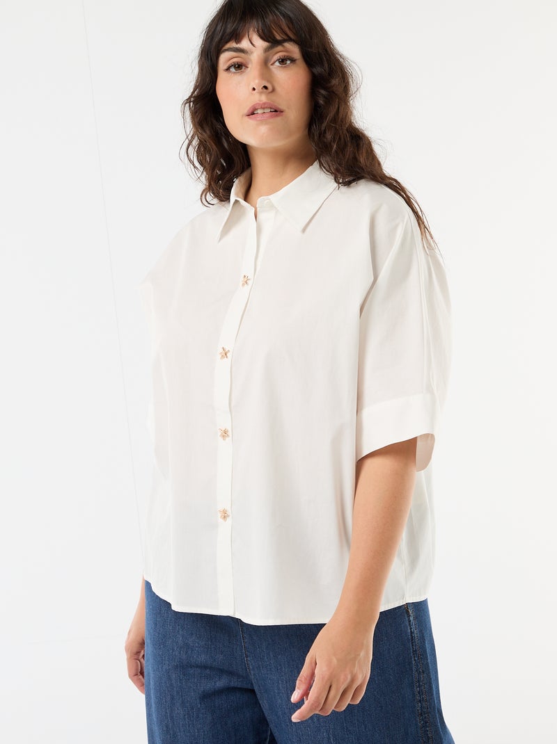 Camicia satinata con bottoni a stella marina Bianco - Kiabi