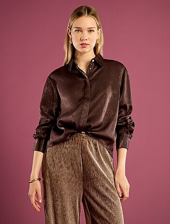 Camicia satinata taglio midi tinta unita