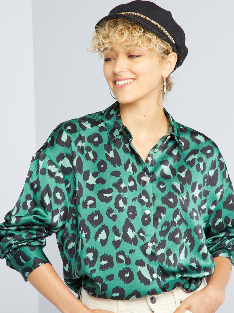 Camicia satinato con maniche lunghe VERDE - Kiabi