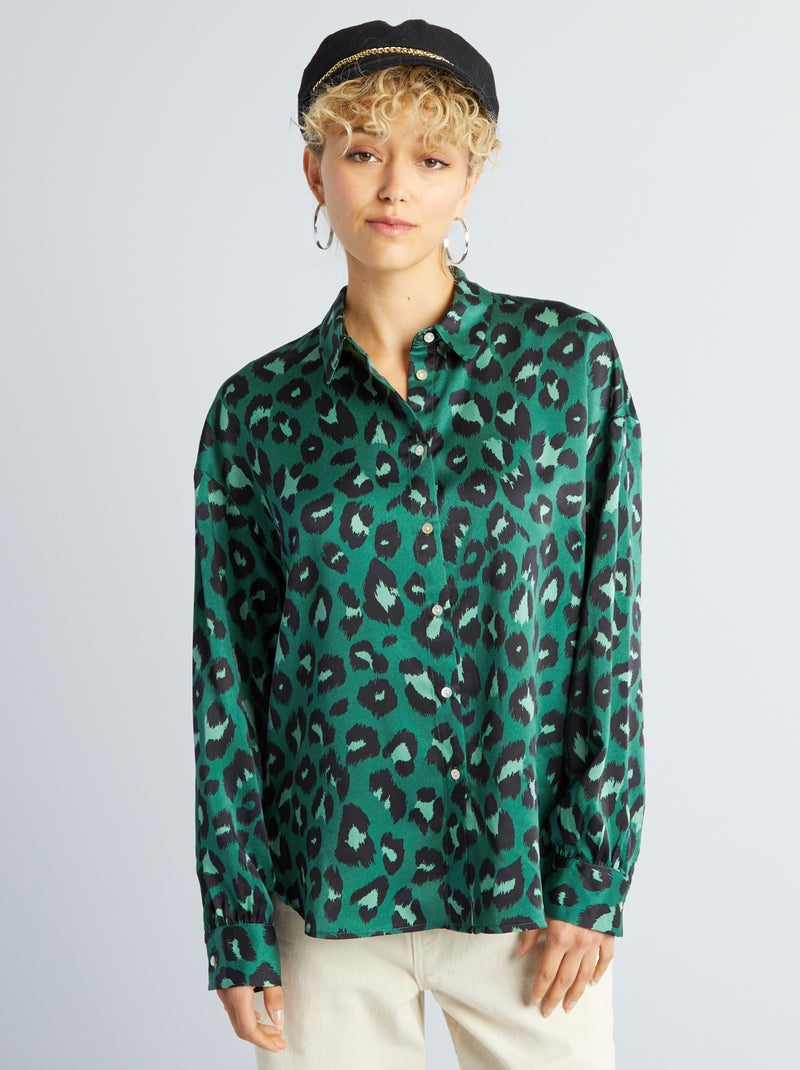 Camicia satinato con maniche lunghe VERDE - Kiabi
