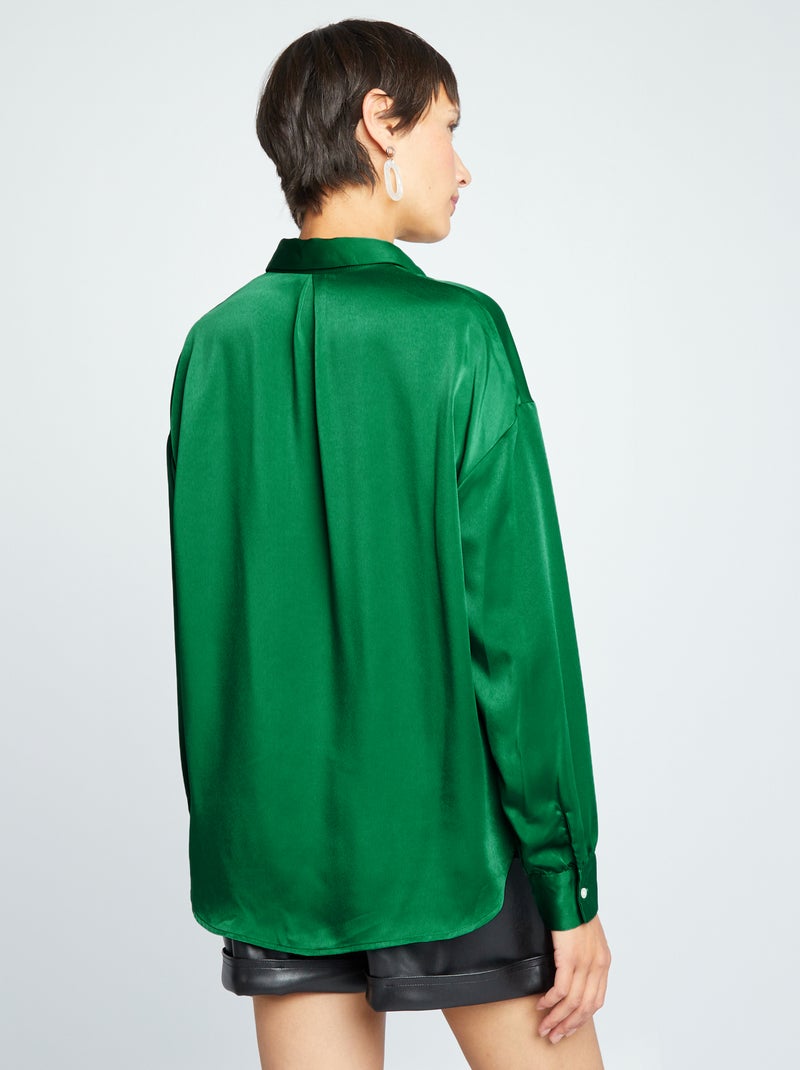 Camicia satinato con maniche lunghe Verde - Kiabi