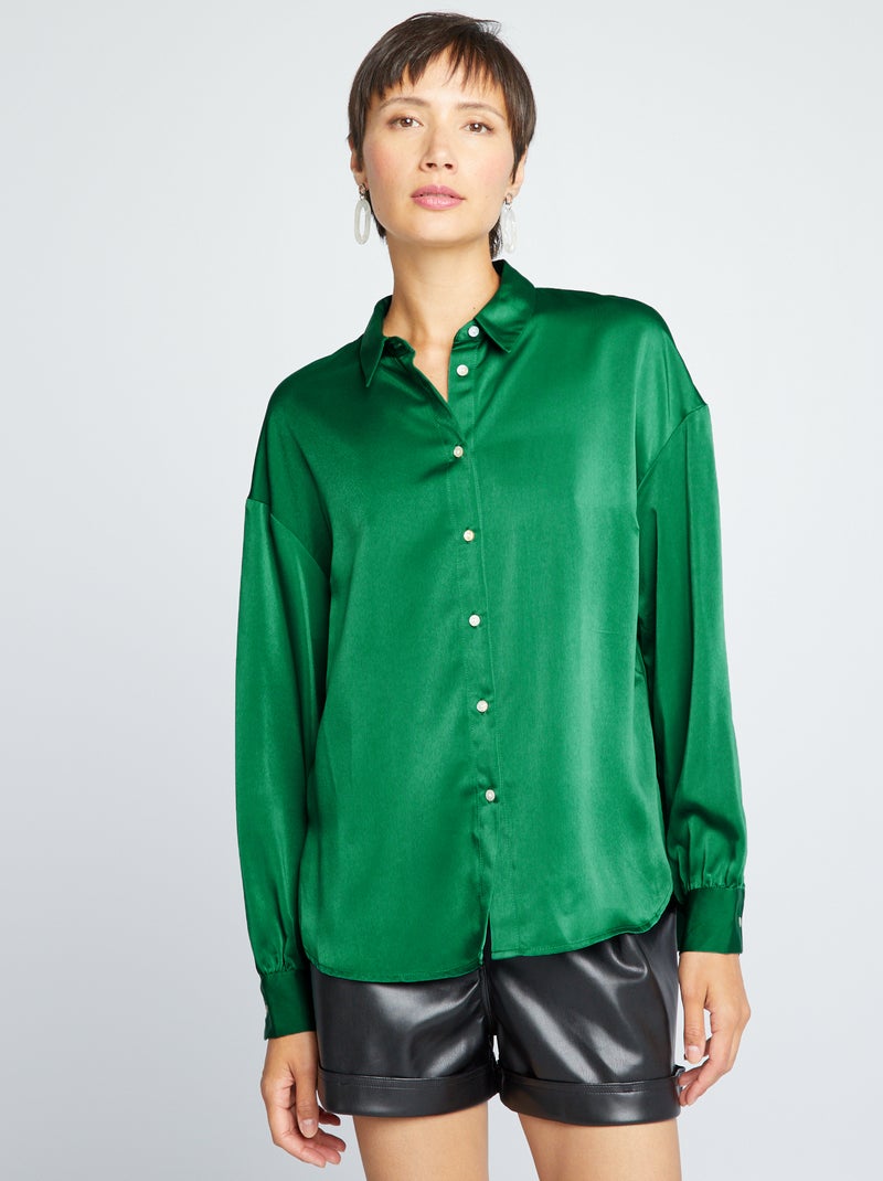Camicia satinato con maniche lunghe Verde - Kiabi