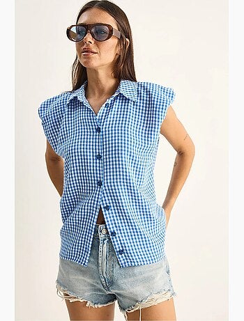 Camicia senza maniche in cotone a quadretti vichy lucci