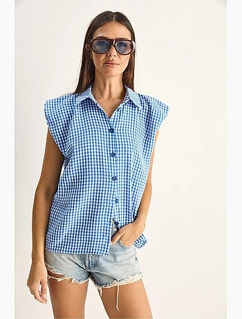 Camicia senza maniche in cotone a quadretti vichy lucci