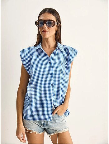 Camicia senza maniche in cotone a quadretti vichy lucci