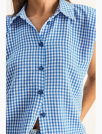 Camicia senza maniche in cotone a quadretti vichy lucci