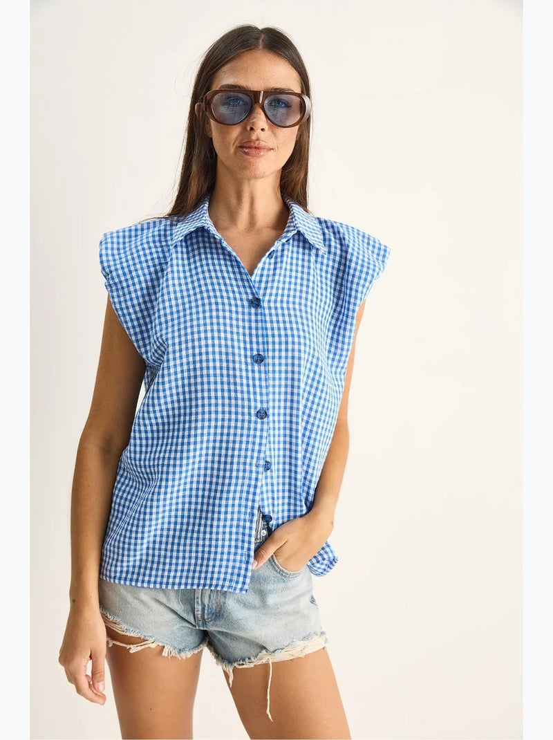 Camicia senza maniche in cotone a quadretti vichy lucci Blu - Kiabi