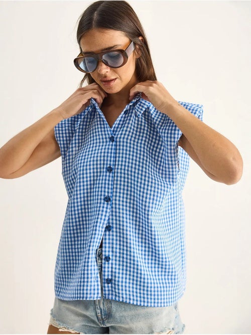 Camicia senza maniche in cotone a quadretti vichy lucci - Kiabi Camicia senza maniche in cotone a quadretti vichy lucci - Kiabi