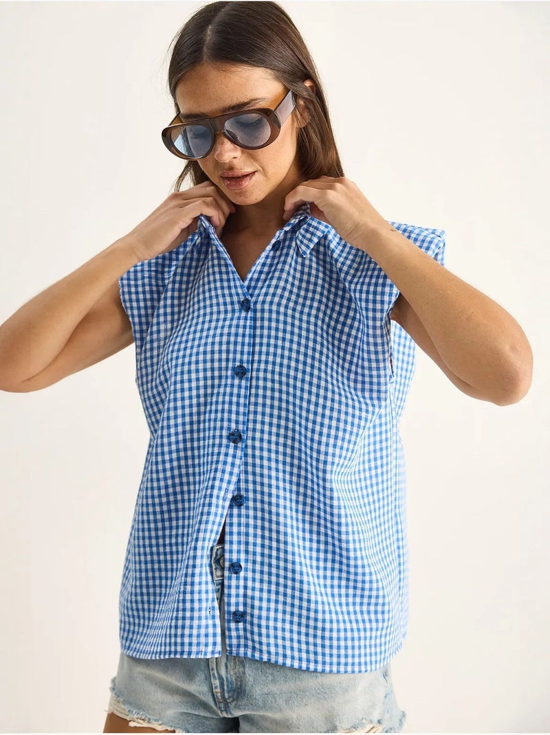 Camicia senza maniche in cotone a quadretti vichy lucci Blu - Kiabi