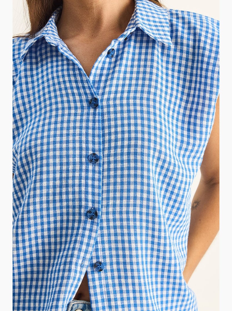 Camicia senza maniche in cotone a quadretti vichy lucci Blu - Kiabi