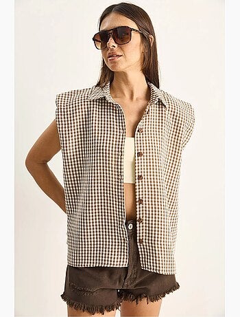 Camicia senza maniche in cotone a quadretti vichy lucci