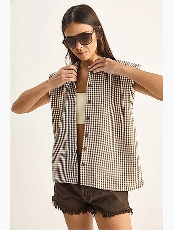 Camicia senza maniche in cotone a quadretti vichy lucci