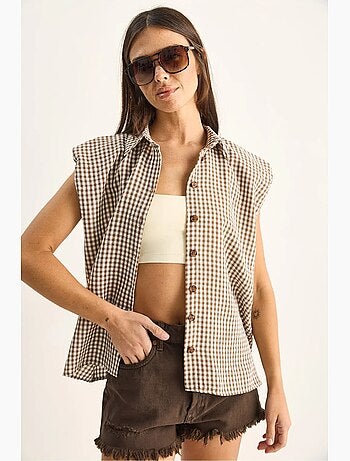 Camicia senza maniche in cotone a quadretti vichy lucci