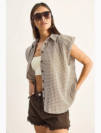 Camicia senza maniche in cotone a quadretti vichy lucci