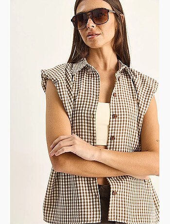 Camicia senza maniche in cotone a quadretti vichy lucci