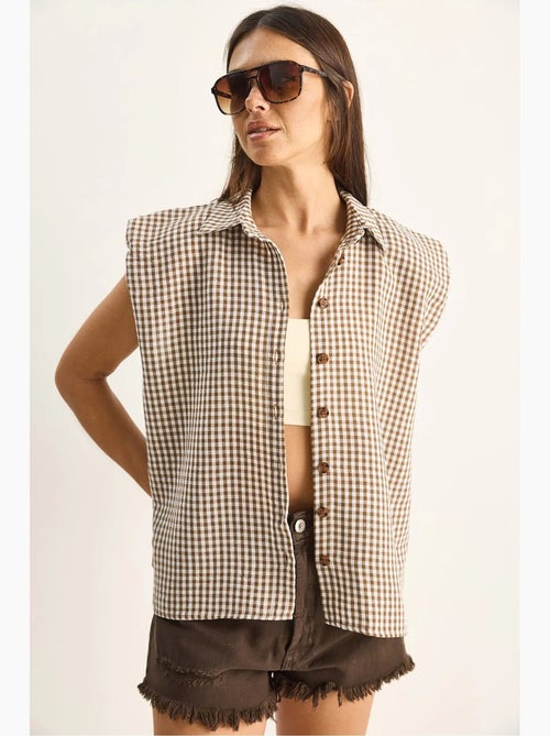 Camicia senza maniche in cotone a quadretti vichy lucci - Kiabi Camicia senza maniche in cotone a quadretti vichy lucci - Kiabi