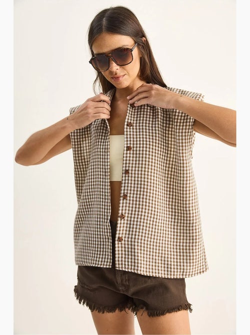 Camicia senza maniche in cotone a quadretti vichy lucci - Kiabi Camicia senza maniche in cotone a quadretti vichy lucci - Kiabi