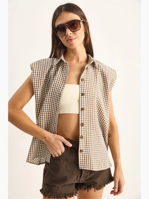 Camicia senza maniche in cotone a quadretti vichy lucci - Kiabi Camicia senza maniche in cotone a quadretti vichy lucci - Kiabi