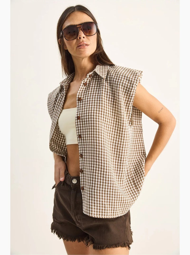 Camicia senza maniche in cotone a quadretti vichy lucci Marrone - Kiabi