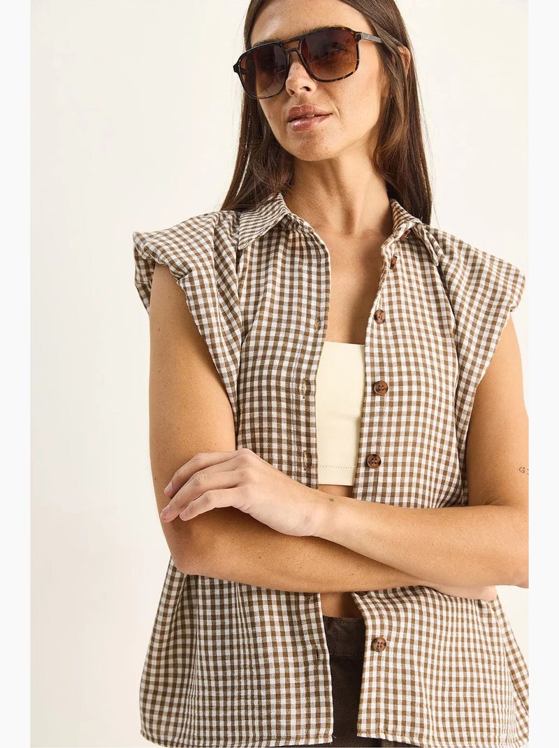 Camicia senza maniche in cotone a quadretti vichy lucci Marrone - Kiabi