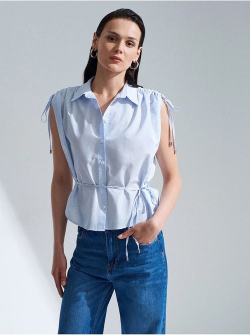 Camicia senza maniche in popeline di cotone a righe dilvin - Kiabi Camicia senza maniche in popeline di cotone a righe dilvin - Kiabi