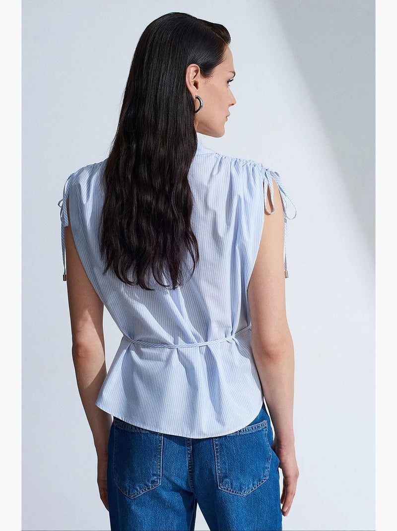 Camicia senza maniche in popeline di cotone a righe dilvin Blu cielo - Kiabi