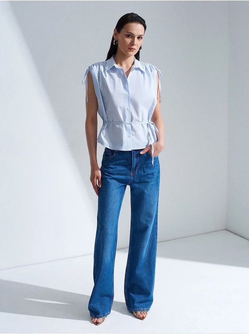 Camicia senza maniche in popeline di cotone a righe dilvin Blu cielo - Kiabi