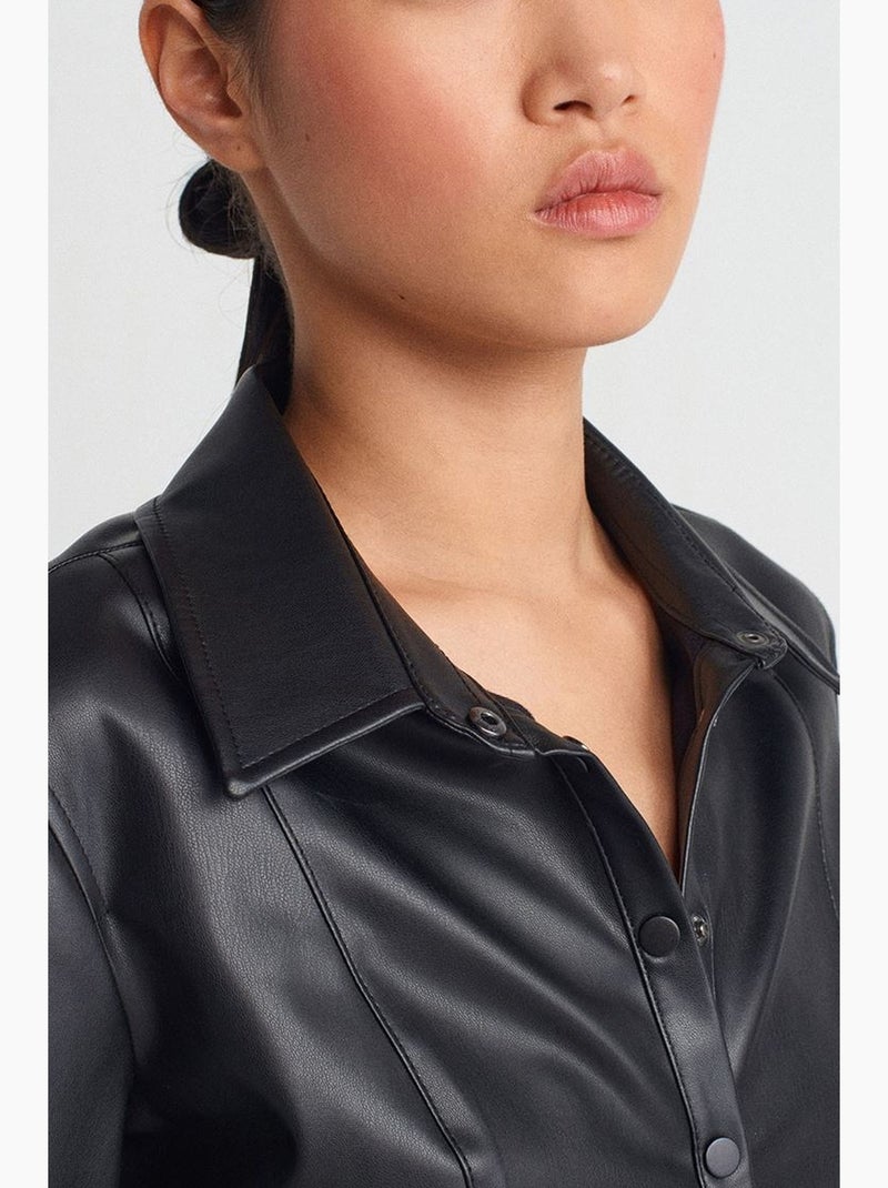 Camicia slim fit in ecopelle dilvin Nero - Kiabi