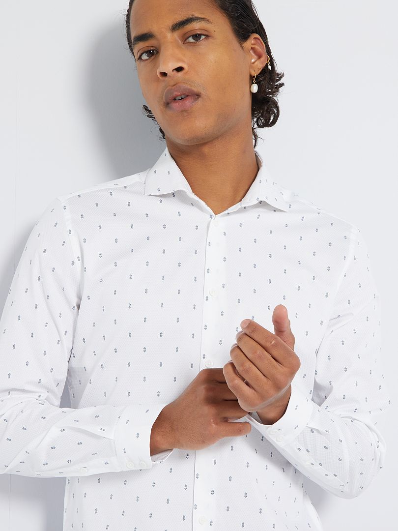 Camicia slim in cotone stampato Bianco - Kiabi