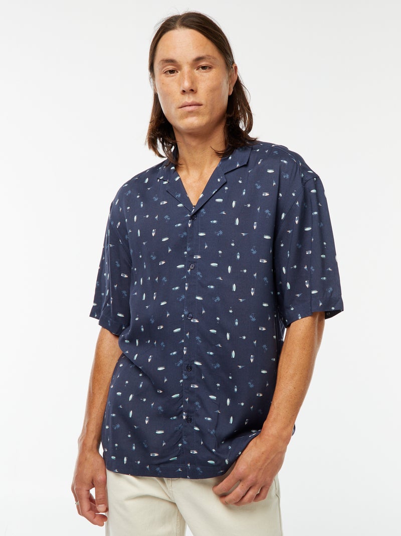 Camicia stampata a maniche corte Blu - Kiabi