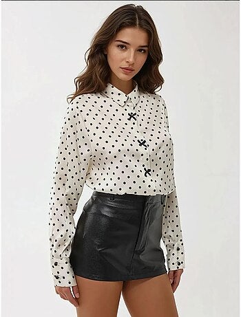 Camicia stampata in raso con fiocco