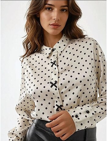Camicia stampata in raso con fiocco