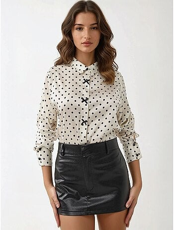Camicia stampata in raso con fiocco