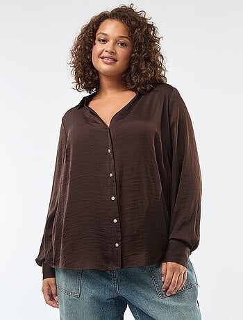 Camicia stile sahariana satinata con bottoni dorati