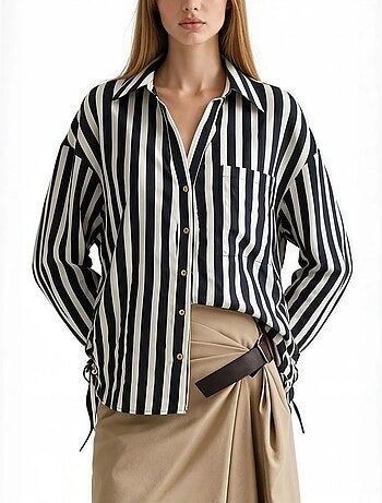 Camicia tessuta a righe con abbottonatura frontale busem