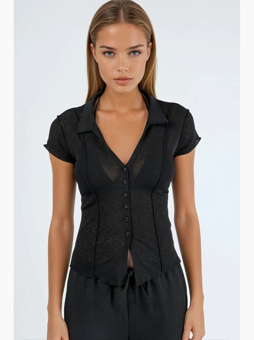 Camicia testurizzata a maniche corte con bottoni busem - Kiabi Camicia testurizzata a maniche corte con bottoni busem - Kiabi