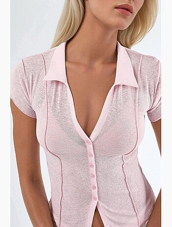 Camicia testurizzata a maniche corte con bottoni busem