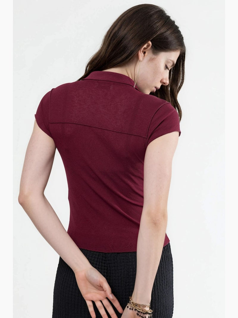Camicia testurizzata a maniche corte con bottoni busem Rosso bordeaux - Kiabi